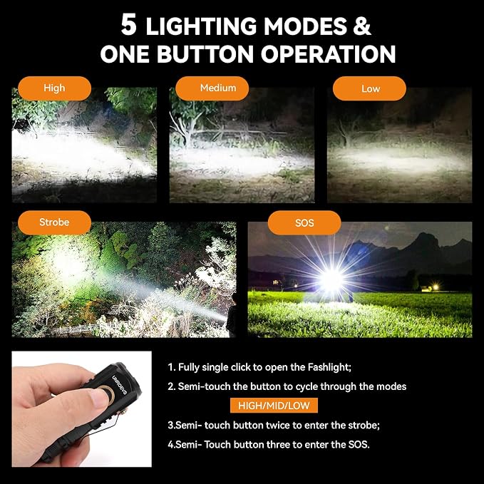 UNROEVS Mini Flashlight 2550 Lumens Rechargeable USB C Charging, Small - Image 4