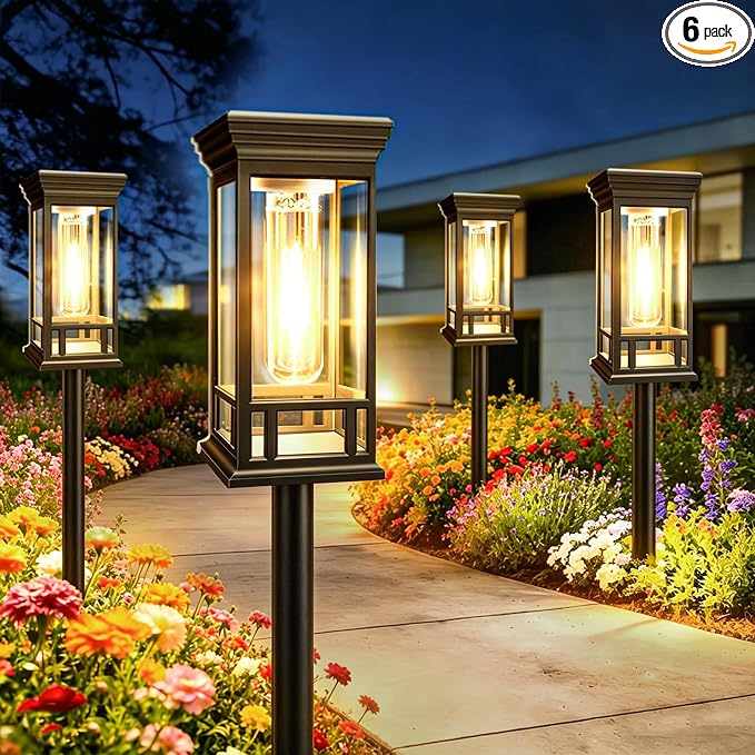 6 Pack Solar Pathway Lights Outdoor, Taller Bright Solar Path Lights Waterproof by SANJICHA