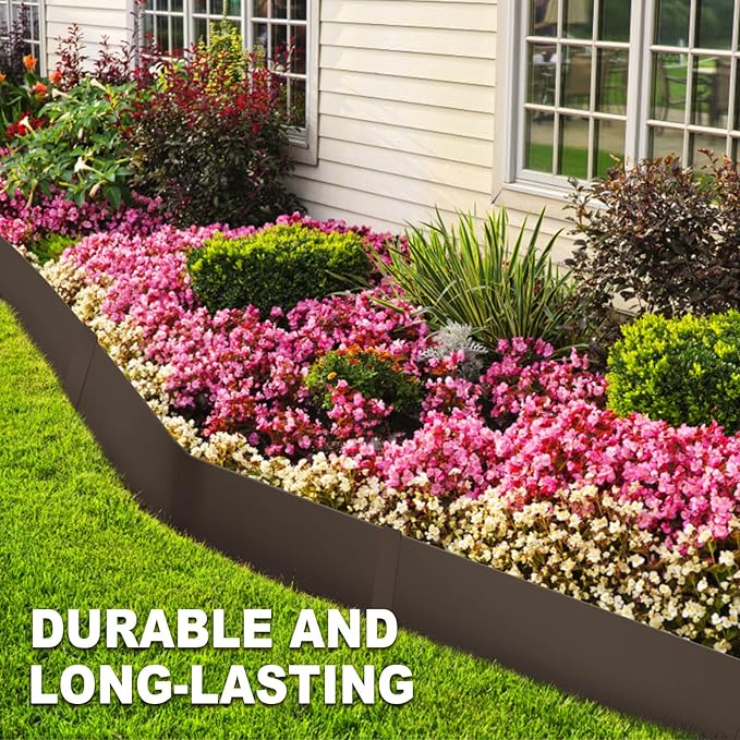 Steel Landscape Edging 40 Inch Strips, Steel Edging 4 Inch Depth, 6 Pack Hammer in Landscape Edging, Metal Landscape Edging, Metal Edging for Landscaping（Brown