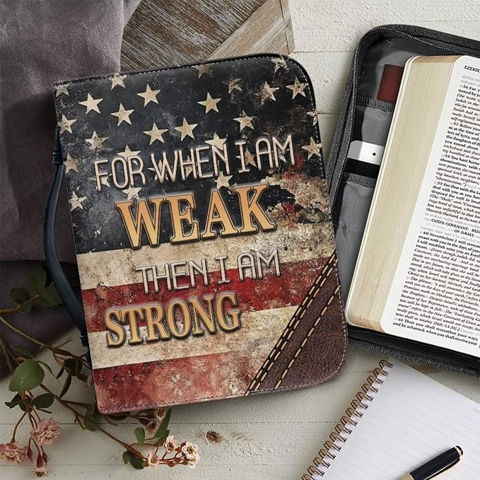 Large Bible Cover Case for Women Men Amercan Flag and Cross PU Leather Bible - Image 5