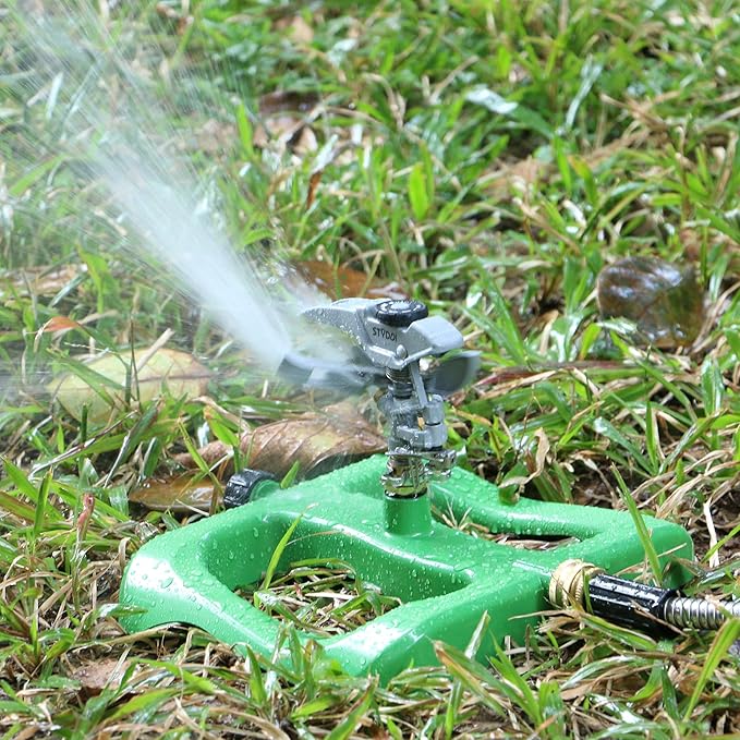 STYDDI Deluxe Pulsating Impact Sprinkler with Heavy Duty Metal Base, Pro Metal Adjustable Circular Water Sprinkler for Medium to Large Lawn, Yard, Garden and Large Areas, Coverage up to 6,360 Sq. ft