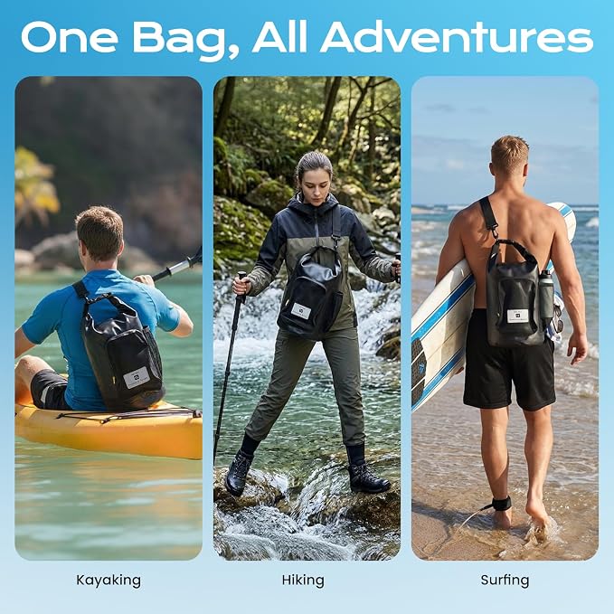 5L Waterproof Dry Bag with Bottle Holder & Mesh Pocket, 500D PVC Tarpaulin Roll - Image 8