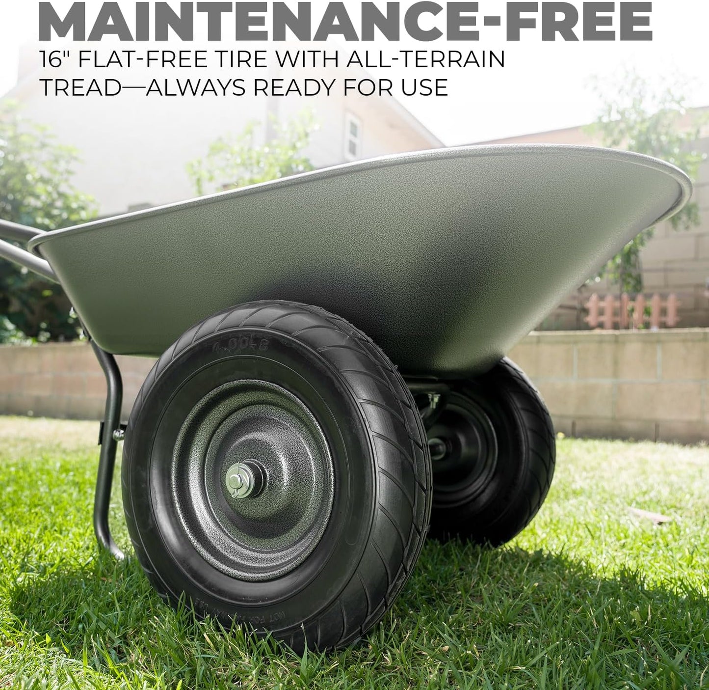 XtremepowerUS Dual-Wheel Utility Wheelbarrow Garden Cart Built-in Stand Flat-Free 16" Tires 5 cu/ft. 330 LBS Capacity Metal Tray for Lawn, Gardening