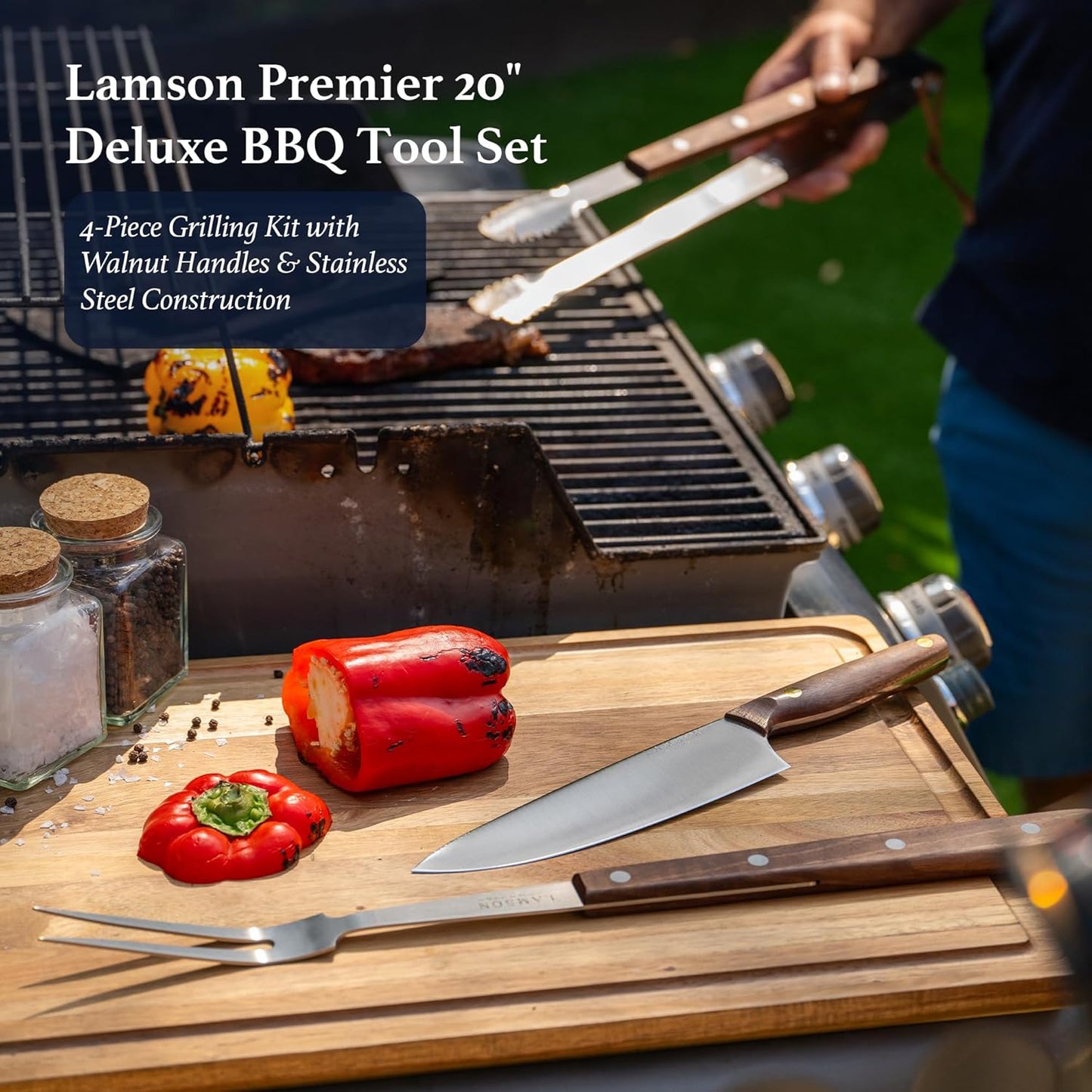 Lamson Premier 20" Walnut 4-Piece Deluxe BBQ Set
