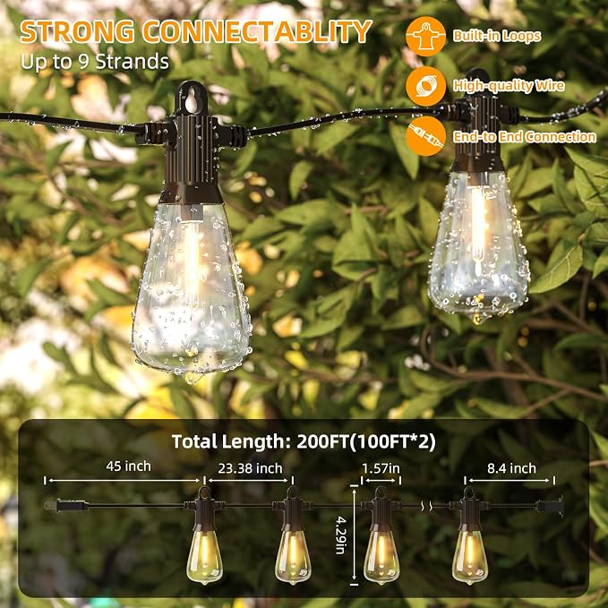 FOOMAN LED Outdoor String Lights, 200FT Outside Waterproof Patio Lights - Image 3