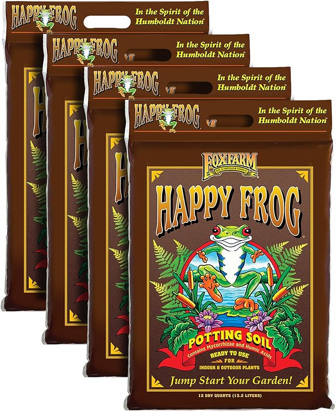 FoxFarm Happy Frog Potting Soil, 12qt – for Indoor/Outdoor Container Plants, Improves Root Efficiency, pH Adjusted for Optimal Nutrient Uptake – Contains Microbes and Humic Acids (Pack of 4)
