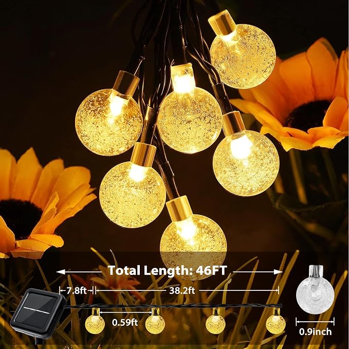 Outdoor Solar String Lights, 2x46FT 66LED 8Modes Crystal Solar Powered - Image 2