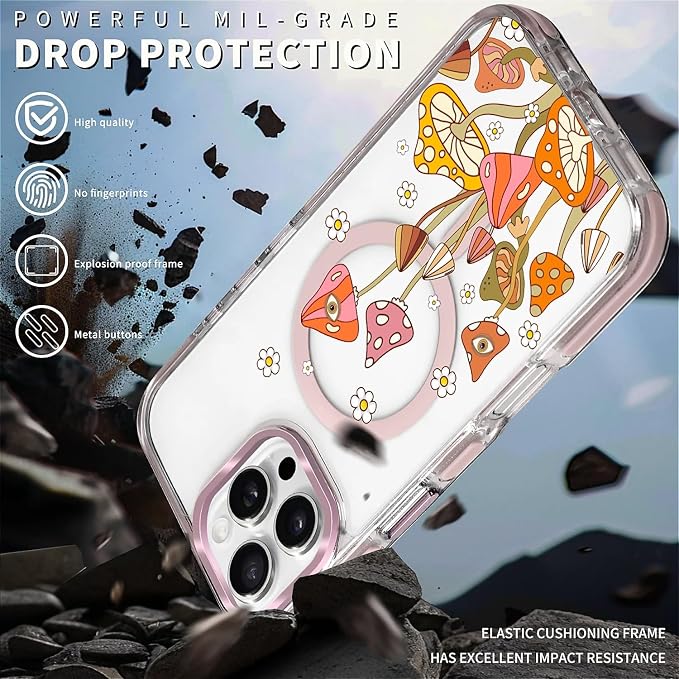 Case for iPhone 16 Pro, Retro Mushroom Sunflower Phone Case Design，for Women - Image 5