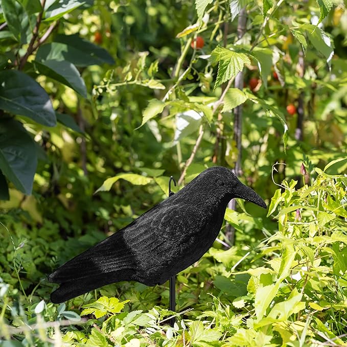 Navaris Crow Statues (Pack of 2) - Fake Black Crow Figure - Crows Bird Figures to Stand or Hang as Halloween Birds Decoration - Yard, Garden, Deck, Patio