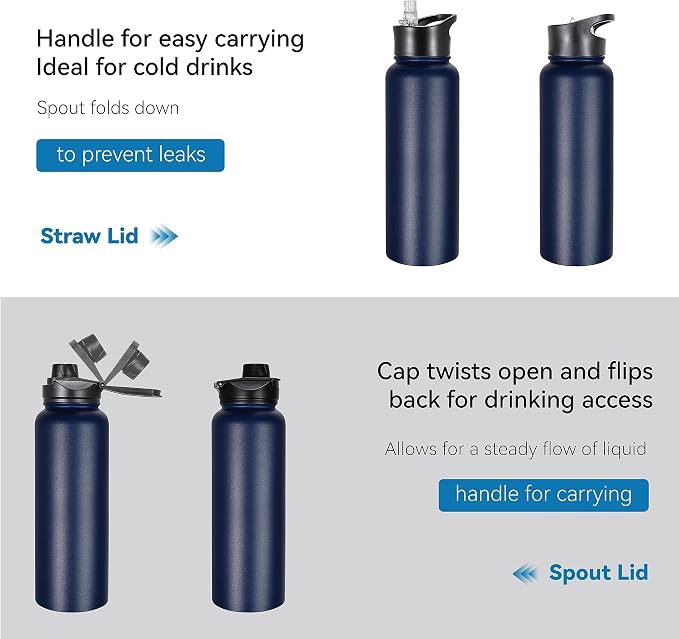 VEGOND 40 oz Insulated Water Bottle Bulk Stainless Steel Metal Water Bottles - Image 5