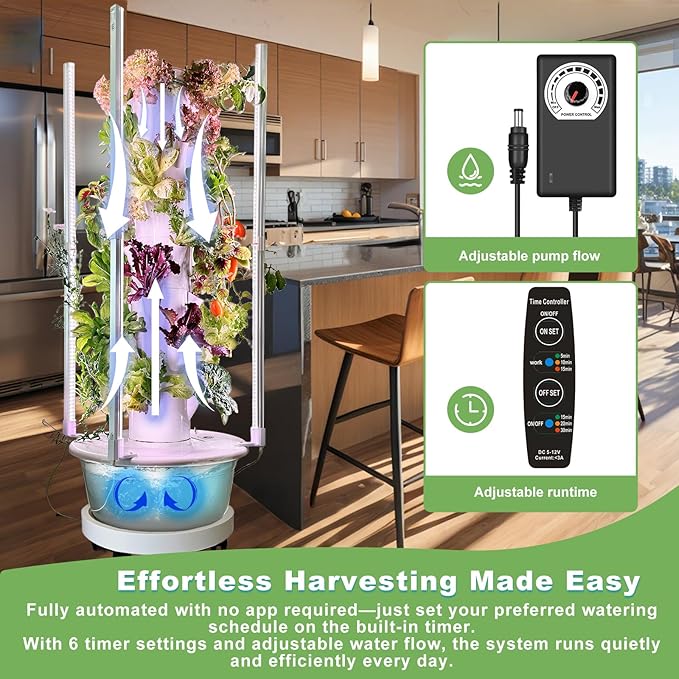 Vertical Hydroponic Growing System Kit – LED Grow Lights, Hydroponic Vegetable Tower,Inddor Lettuce Growing Garden,28 Plant Sites, for Indoor & Outdoor Gardening,Full Spectrum