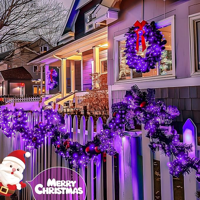 JMEXSUSS 2 Pack Solar Fairy Lights Outdoor, 33ft 100 LED Purple Christmas Lights - Image 3