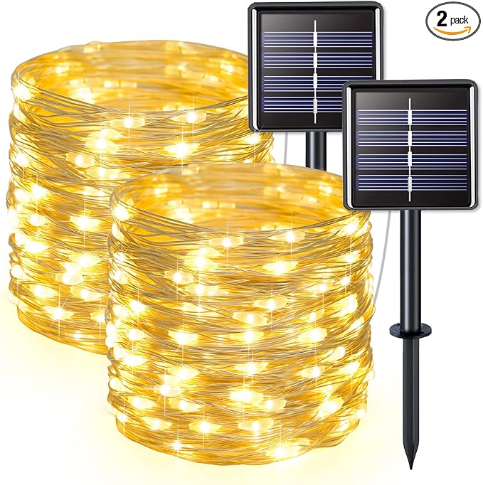 JMEXSUSS 2 Pack Solar String Lights Outdoor Waterproof, Each 33FT 100 LED Warm by JMEXSUSS