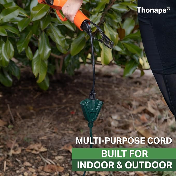 Thonapa Weatherproof Green Extension Cord 25 ft 3 Outlets, 16/3 SJTW Outdoor - Image 4