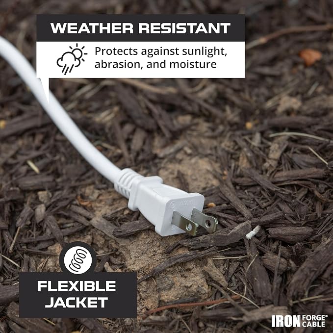Iron Forge Cable 2 Prong Outdoor Extension Cord 50 ft, 16/2 SJTW 50 Foot White - Image 3