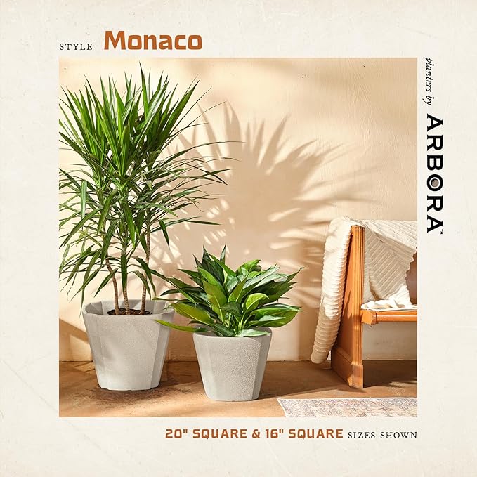 ARBORA 16" Monaco Square Polyresin Indoor and Outdoor Planter with Classic Cream Finish - Durable, Weatherproof, Lightweight, Large Plant Pot for Patio, Garden, Deck, Entryway