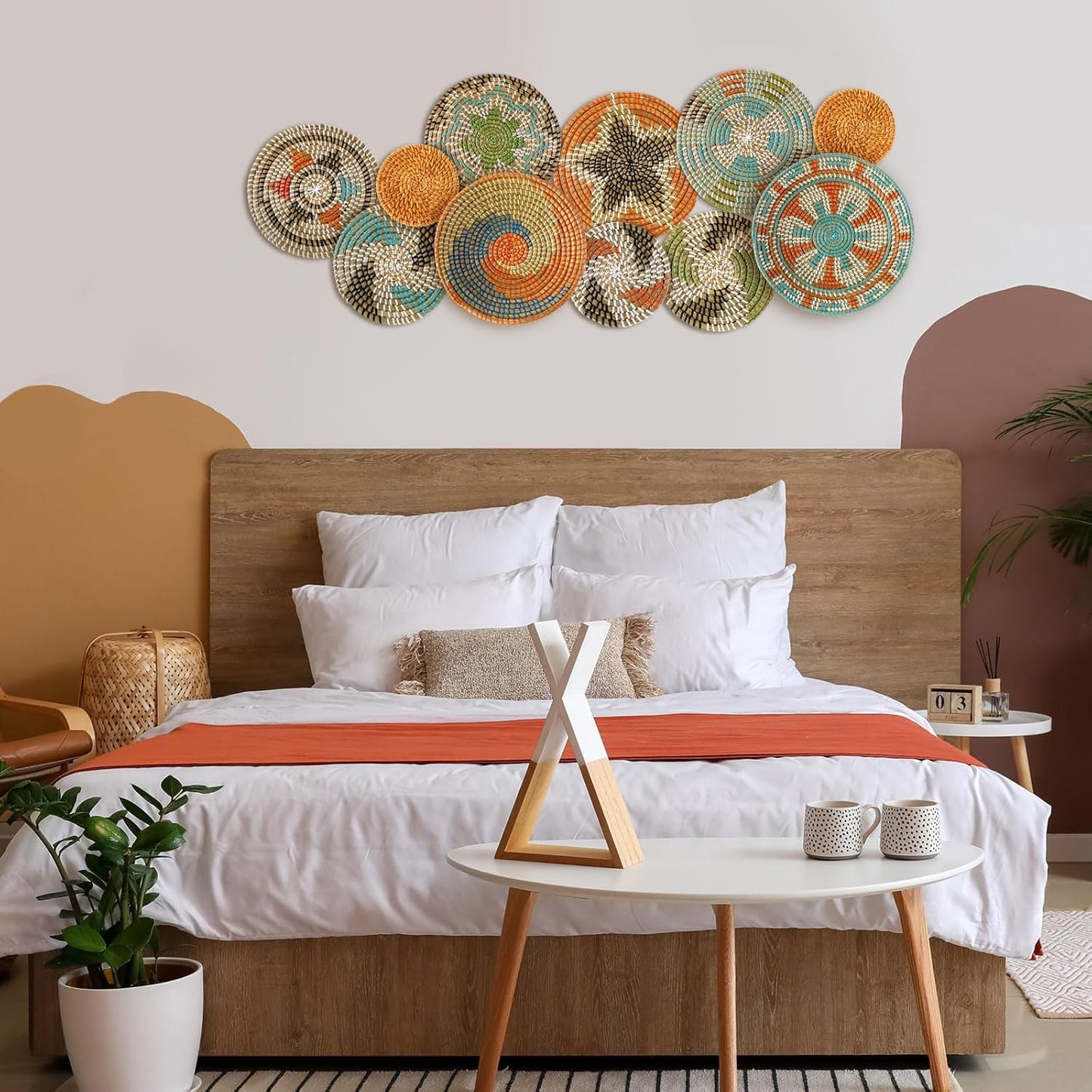 Tatuo 11 Pcs Boho Wall Basket Decor Decorative Bulrush Woven Basket Wall Decor Art Round Farmhouse Hanging Baskets for Kitchen Rustic Home Summer Decorations, Multi Sizes(Farmhouse)