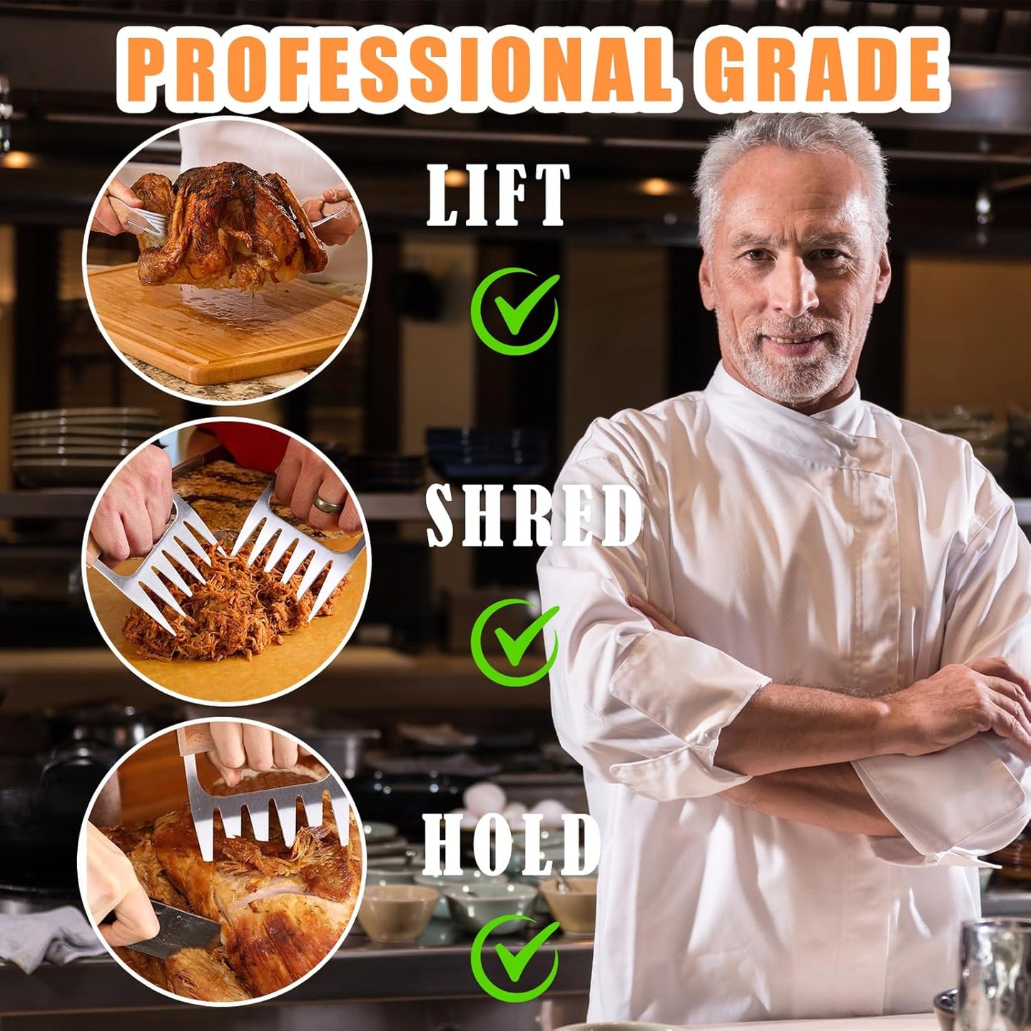 Meat Shredder Claws - Stainless Steel Meat Claws for Pulled Pork, Shredded Chicken, Bear Claws for Shredding Meat, Grill, BBQ Smoker Accessories, Grilling Gifts, Stocking Stuffers for Men