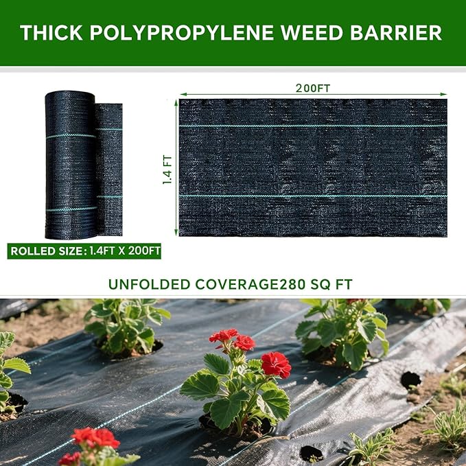 Weed Barrier Landscape Fabric Heavy Duty,3.2 OZ Premium Garden Weed Blocker Fabric for Weed Control, Plastic Ground Cover with Woven Weed Cloth,Durable Landscaping Fabric (1.4ft x 200ft)