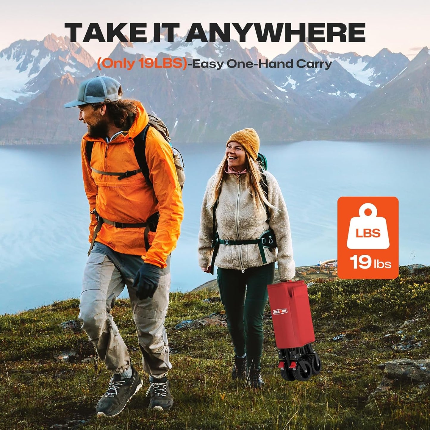 Overmont Collapsible Wagon Cart with Wheels - 180L Foldable Heavy Duty Wagon with Big All-Terrain Wheels - 330Lbs Weight Capacity with Side Pockets for Camping Sports Garden Grocery Shopping red