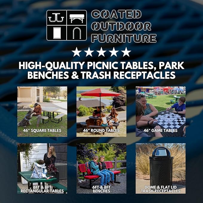 Coated Outdoor Furniture Heavy-Duty Portable Outdoor Picnic Table, Thermoplastic Coated Expanded Metal Commercial-Grade Patio Dining Furniture Made in America (8ft Rectangular, Textured Black)