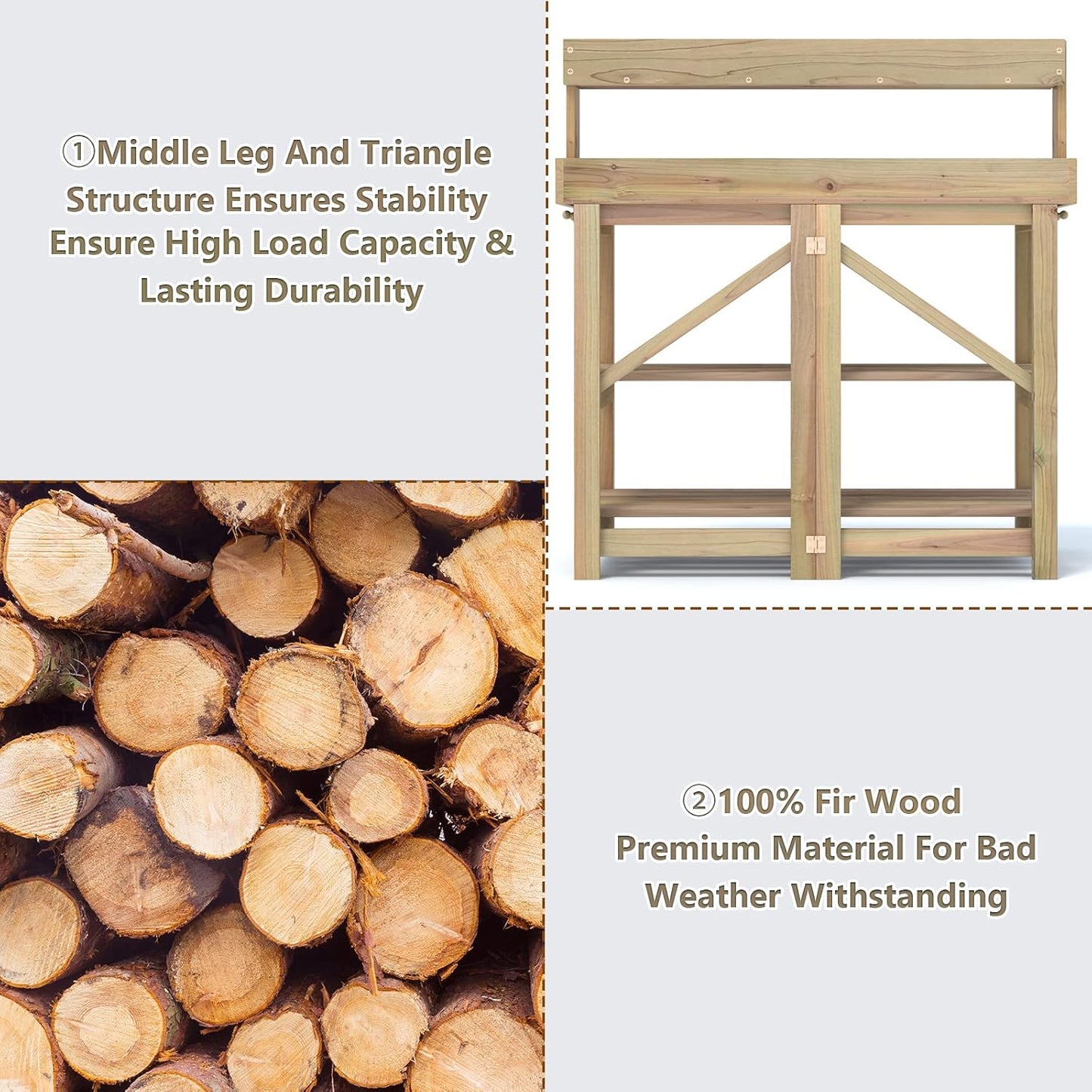 S AFSTAR Garden Potting Bench, Gardening Work Station Table with 2 Storage Shelves, Fir Wood Structure and Metal Tabletop, Gardening Table Potting Benches for Outside Backyard Balcony