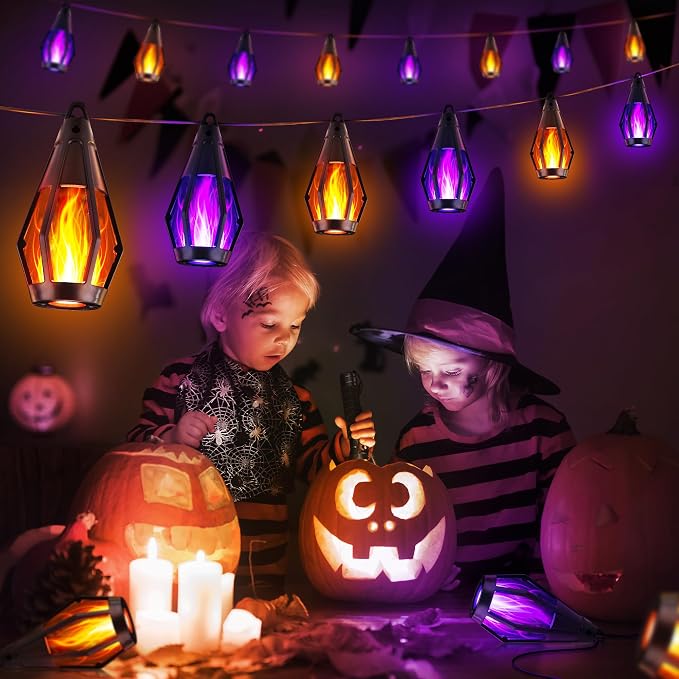 iBaycon Solar Halloween Lights, 42Ft 15 LED Bulbs Flickering Flame String Light - Image 7