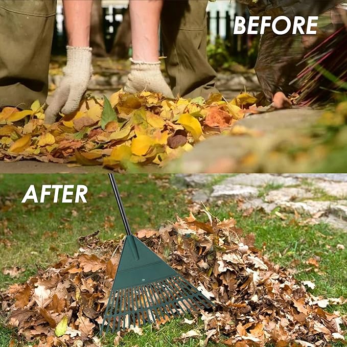 ORIENTOOLS Garden, Adjustable Lightweight Steel Poly Shrub Rake, Plastic Head, 22 Tines, 42 to 60 inches (Black Handle)