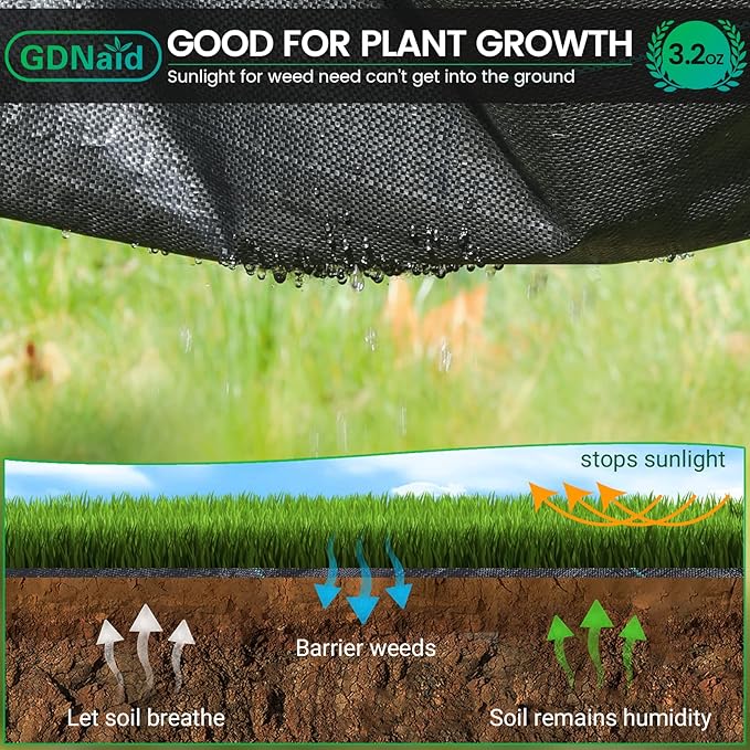4ftx50ft Weed Barrier Landscape Fabric Heavy Duty, Premium 3.2oz Weed Barrier Fabric Weed Tarp, Weed Fabric, Garden Landscaping Fabric
