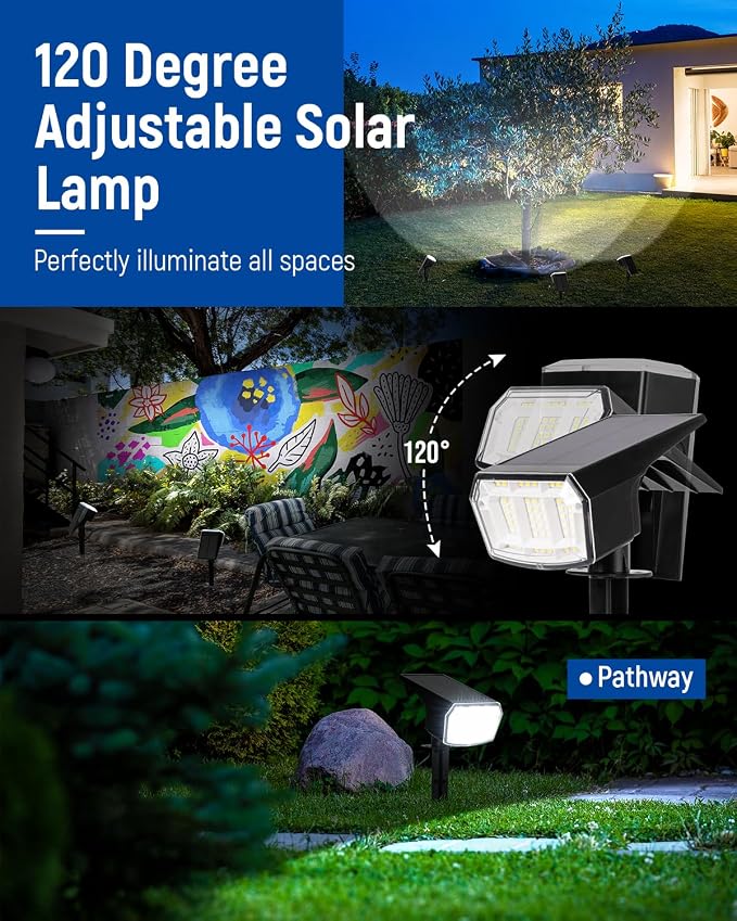 AUDERWIN Solar Lights Outdoor Waterproof IP65, 63 LED 3 Lighting Modes Solar - Image 5