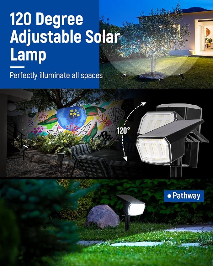 AUDERWIN Solar Spot Lights Outdoor Waterproof 6 Pack IP65, 63 LED 3 Lighting - Image 4