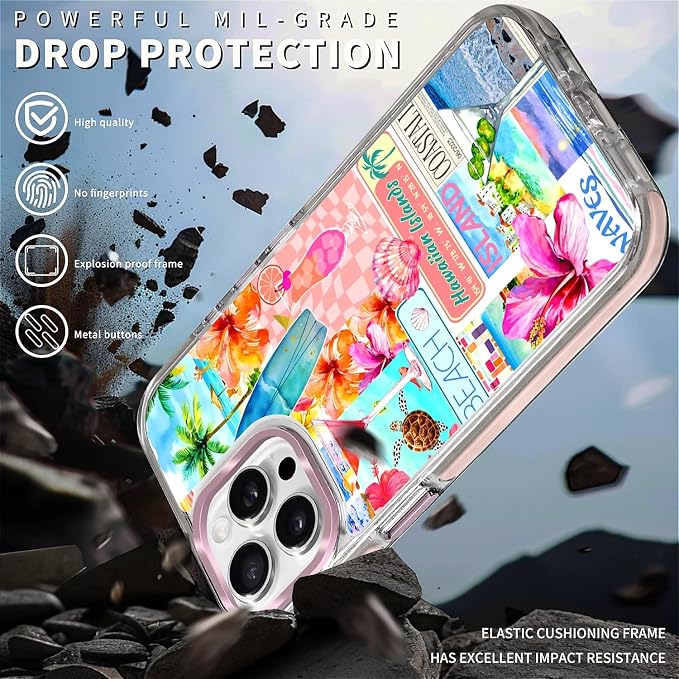 Case for iPhone 15 Pro, Coastal Beach Cover Coquette Collage Phone Case - Image 5