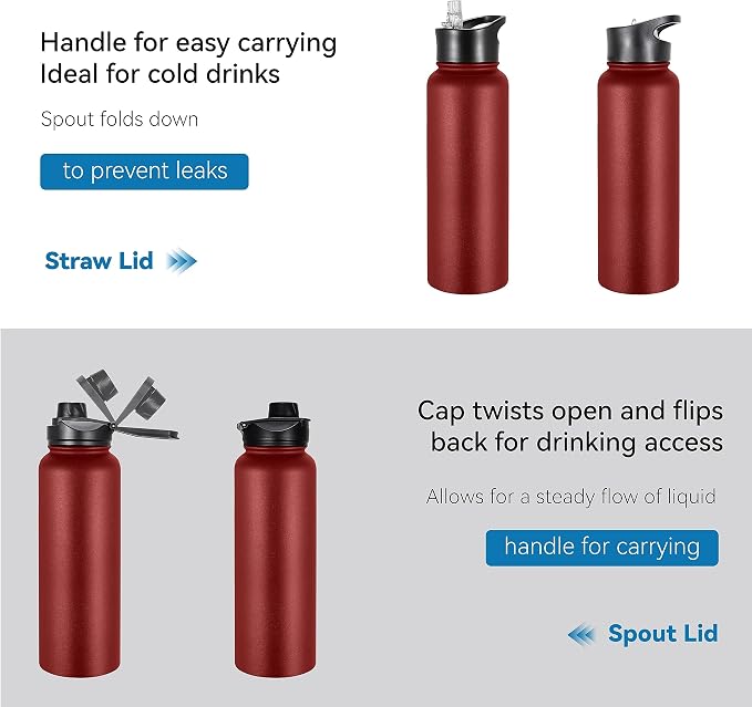 VEGOND 40 oz Insulated Water Bottle Bulk Stainless Steel Metal Water Bottles - Image 5
