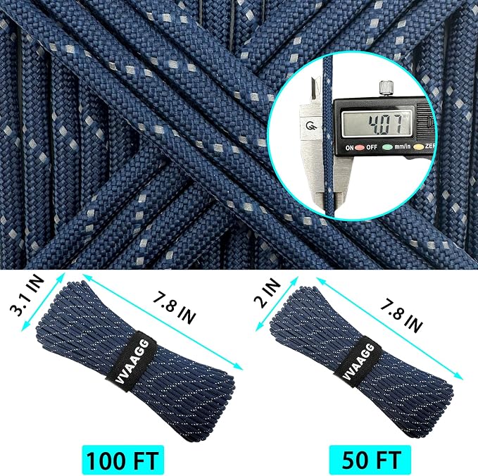 VVAAGG Reflective Paracord Rope 100FT, 7 Strand Nylon para Cord Lanyard Utility - Image 4