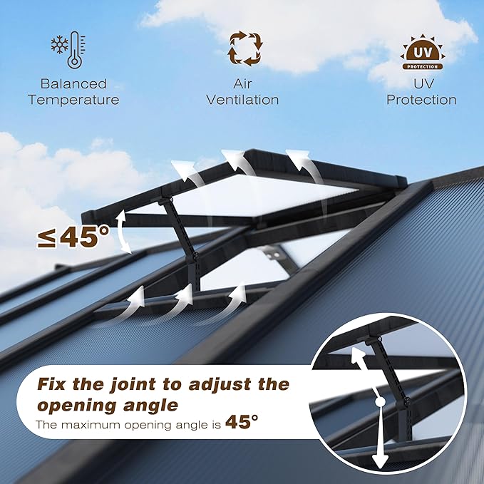 6x10 FT Greenhouse Kit for Outdoor, Thickened Polycarbonate Panel Wooden Walk-in Green House with Lockable Door and Adjustable Roof Vent, Backyard Garden, Black
