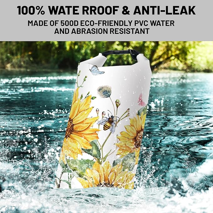 Waterproof Dry Bag, Roll Top Summer Sunflowers Small Waterproof Backpack - Image 2