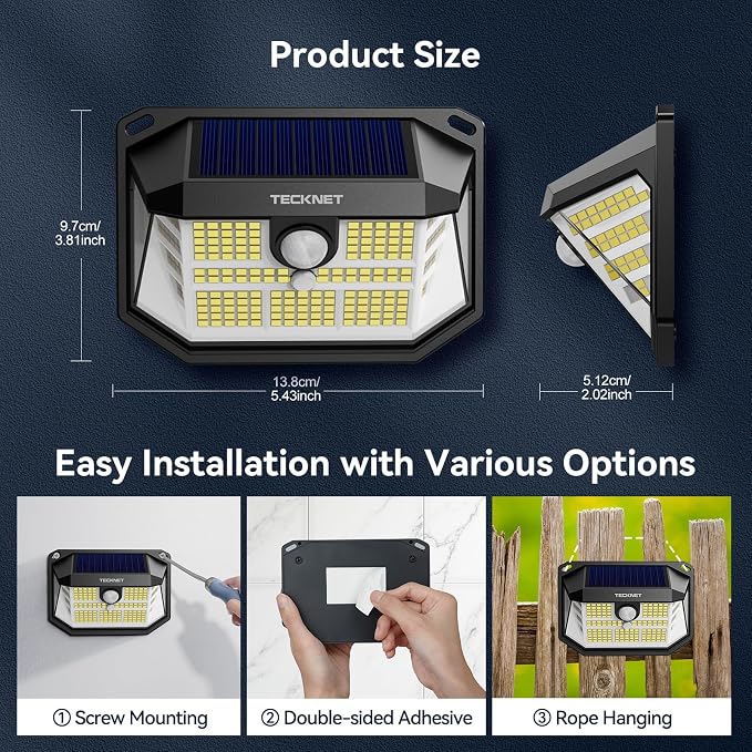 TECKNET 231 LED Solar Motion Lights Outdoor, 300° Angle & 3 Lighting Modes - Image 7