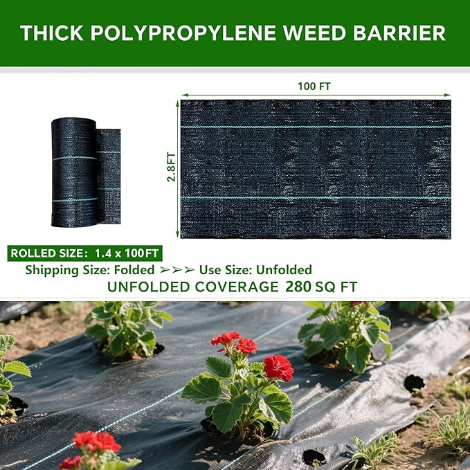 Weed Barrier Landscape Fabric Heavy Duty,3.2 OZ Premium Garden Weed Blocker Fabric for Weed Control, Plastic Ground Cover with Woven Weed Cloth,Durable Landscaping Fabric (2.8 X 100FT)