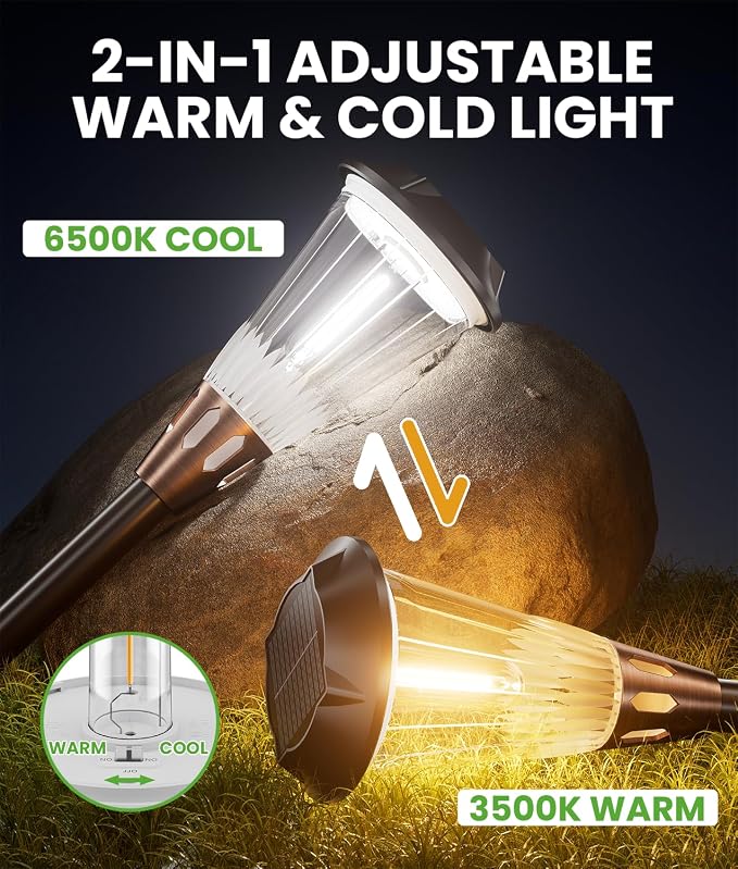 BITPOTT Solar Pathway Lights Outdoor, 8 Pack Bright 2-in-1 Warm&Cold Solar - Image 2