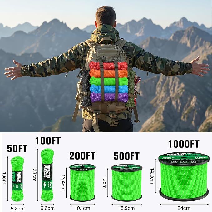 Reflective Paracord Rope 750 lb - 100ft 5/32" Parachute Cord 4MM 12-Strand para - Image 5