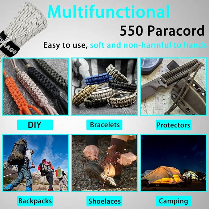 VVAAGG Reflective Paracord Rope 100FT, 7 Strand Nylon para Cord Lanyard Utility - Image 5