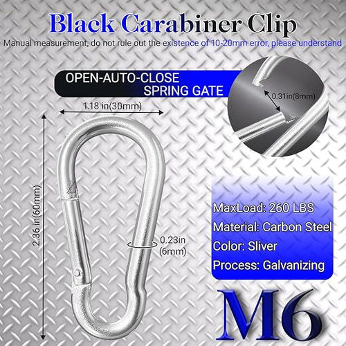 12 Pack Sliver Carabiner Clips, 2.36 Inch Heavy Duty Spring Snap Hooks - Image 2