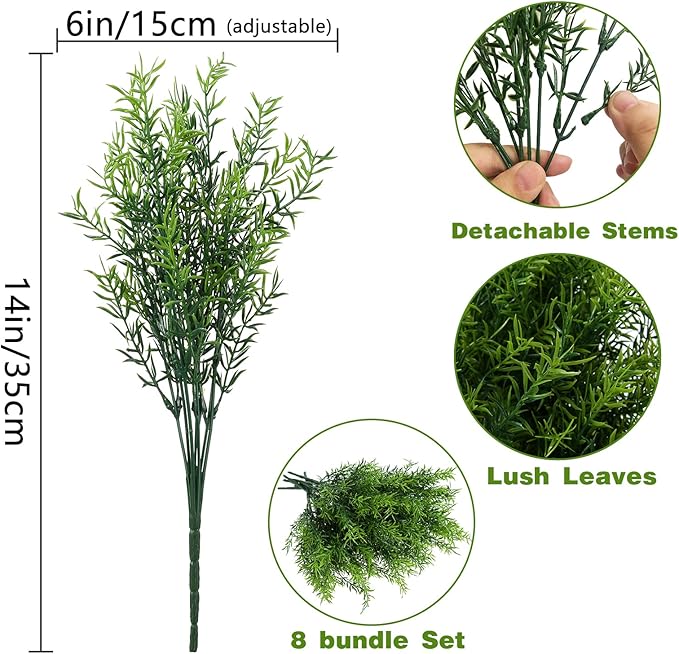 Artificial Plants Flowers Grass Shrubs 8 Pack No Fade Faux Plastic Flowers Outdoor for Farmhouse Garden Porch Patio Indoor Wedding Decoration Greenery Fake Plants uv Resistant