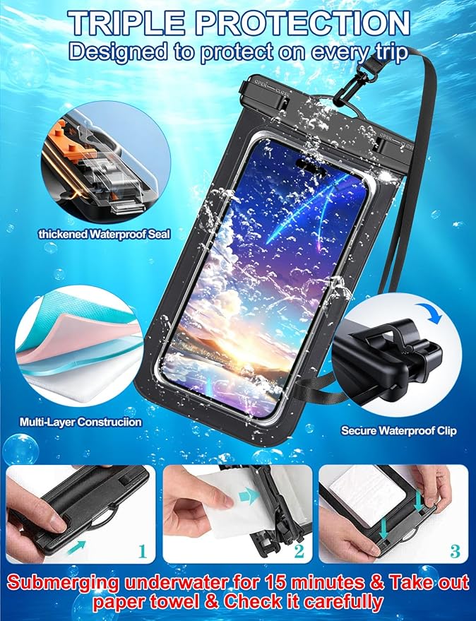 4 Pack Black White Universal Waterproof Phone Pouch, Large Phone Waterproof - Image 5