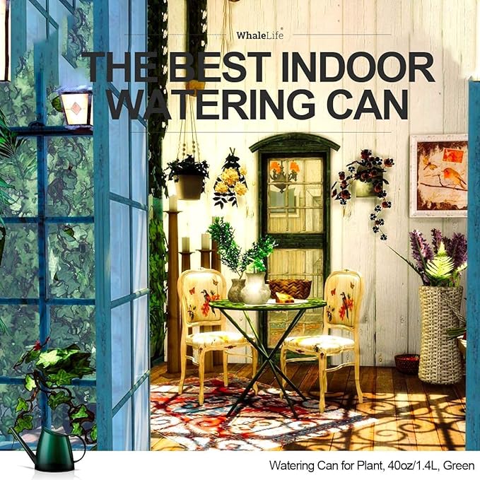 WhaleLife Indoor Watering Can for House Bonsai Plants (1.4L, Green)