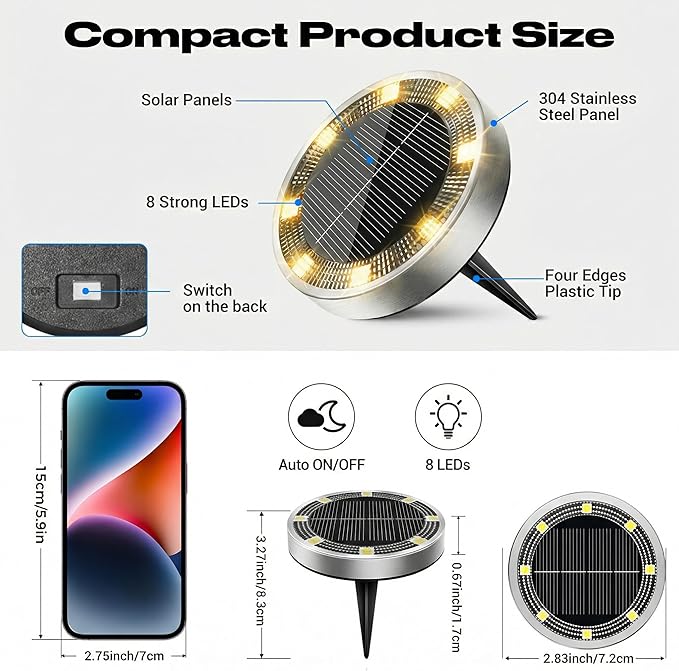 Peasur Solar Ground Lights Outdoor, 6 Pack Flat Solar Powered Disc Lights - Image 5