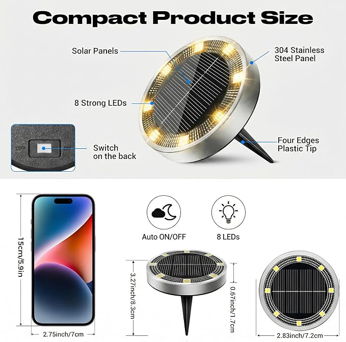 Peasur Solar Ground Lights Outdoor, 24 Pack Flat Solar Powered Disc Lights - Image 5