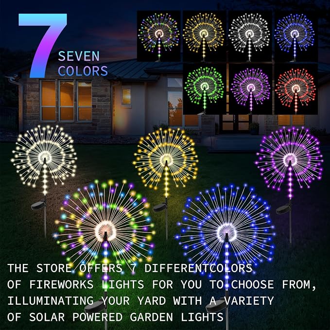 2 Pack 250LED Solar Garden Lights Outdoor, Dual Lighting Modes Firework Lights - Image 7