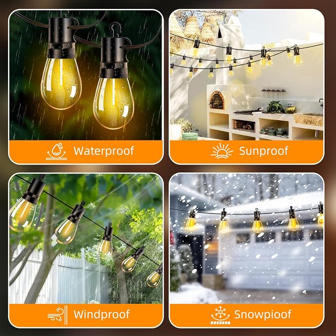 Outdoor Patio String Lights 100ft: S14 LED Shatterproof Bulbs 3 Modes Button - Image 5