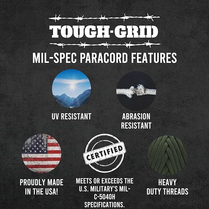 TOUGH-GRID 550 Paracord, Type III Mil-Spec Nylon Rope - 200 Ft Camo Green - Image 5